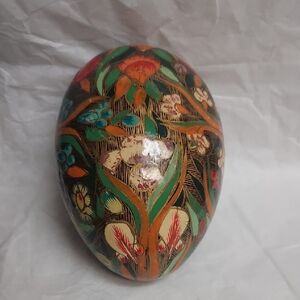 Vintage Wooden Handpainted Enameled Egg.  B106